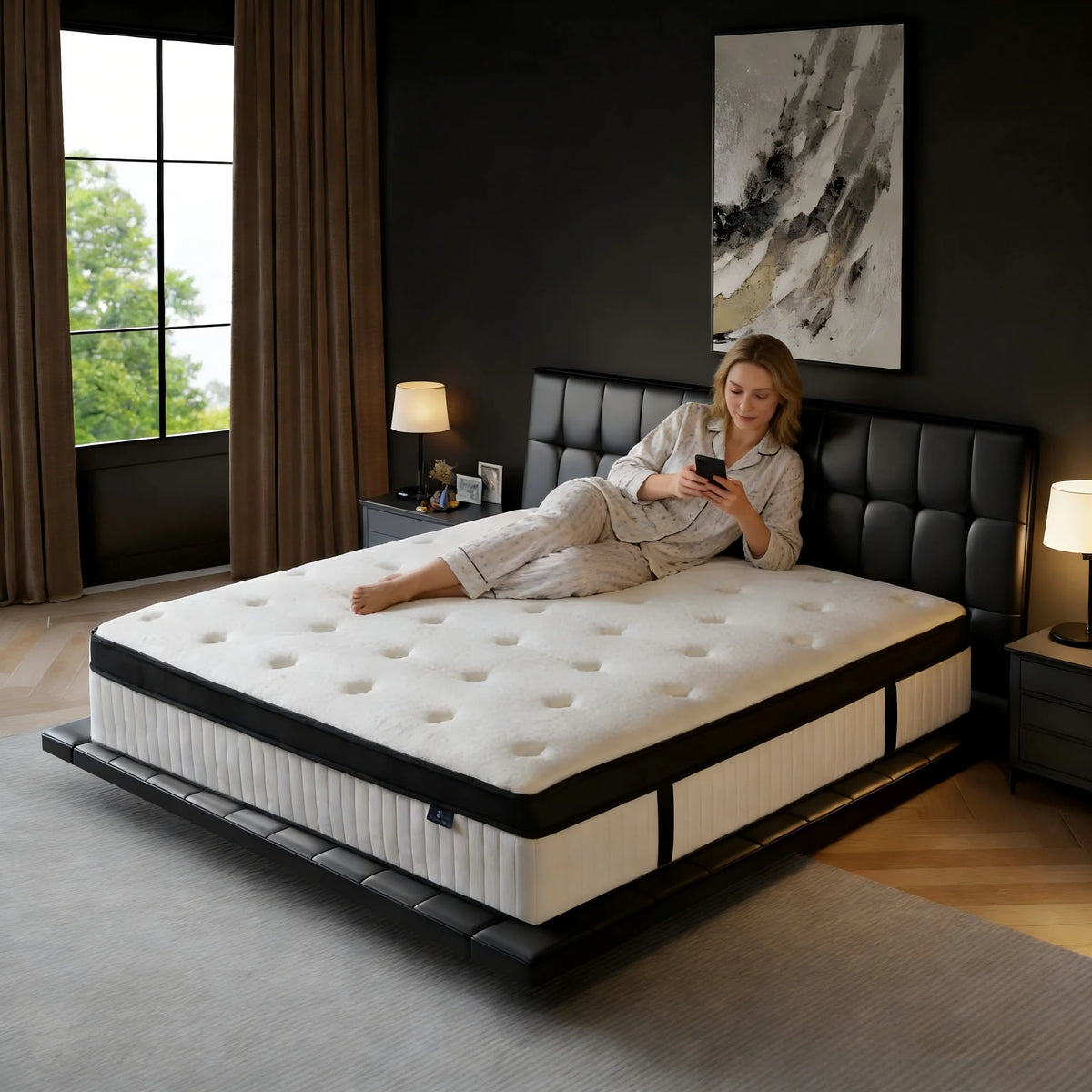 CAREBODY 12/14 Inch Queen Size Hybrid Double Mattress with  Memory Foam and Pocket Springs,  Medium Firm，Motion Isolation
