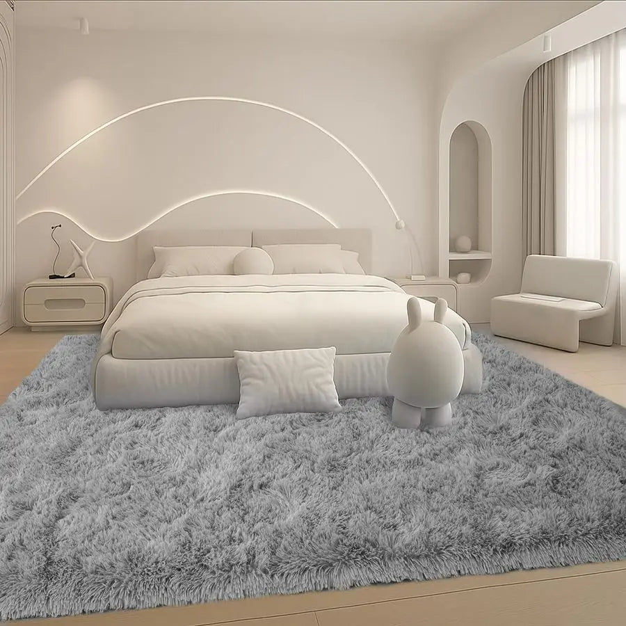 8x10 Area Rugs Living Room, Gray Large Plush Fluffy Bedroom Carpet, NonSlip Upgraded Indoor Thick Soft Rug, Modern Plush Carpet
