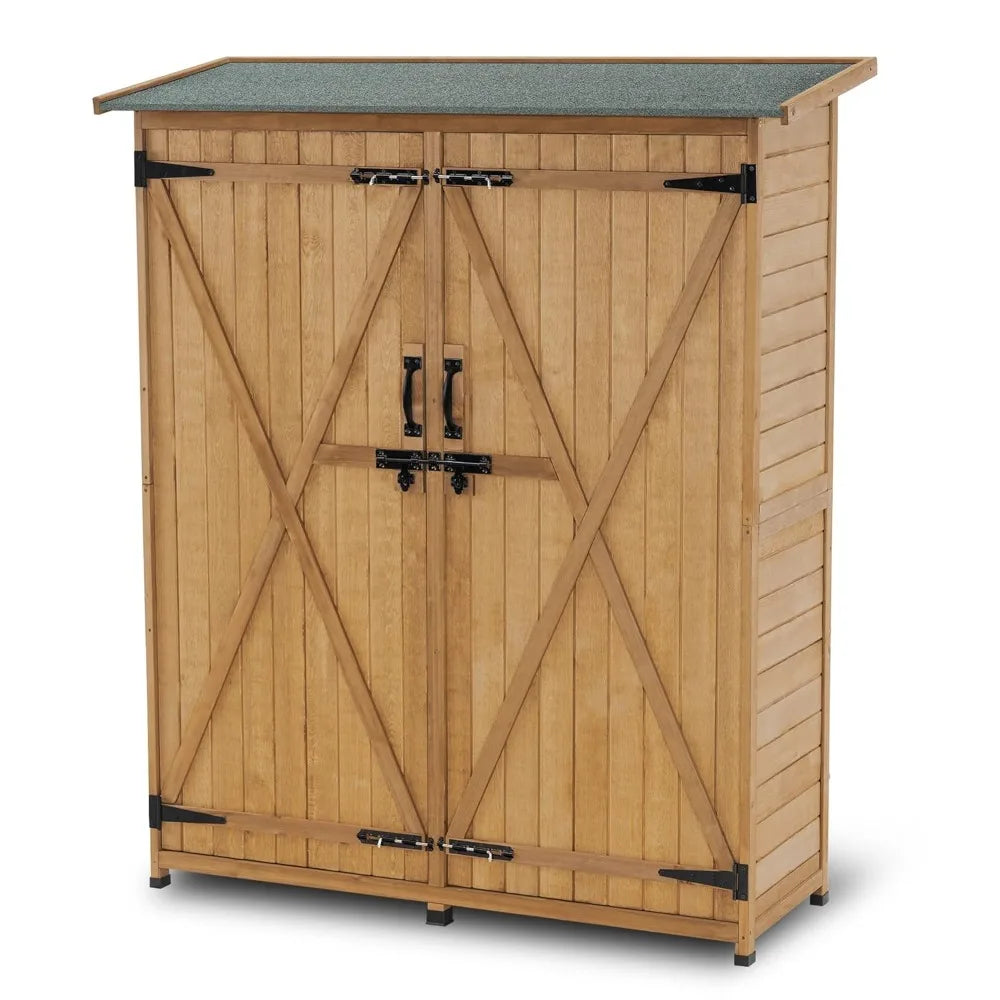 Outdoor Storage Cabinet with Shelves, Wood Garden Shed with Floor, Outside Tool Shed with 2 Lockable Doors for Yard, Custom