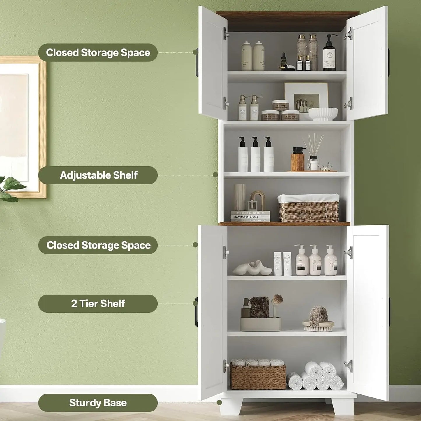 67.9 Tall Storage Cabinet 7 Adjustable Shelves Barn Door Pantry Cupboard Kitchen Bathroom Living Dining Room, Customized