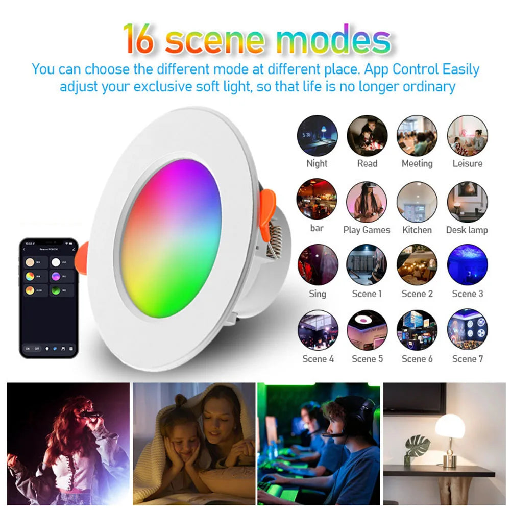 1-10PCS 10W Smart LED Downlight Bluetooth Ceiling Lamp RGB Lamp APP Remote Control Color Changing Light for Google Alexa Home