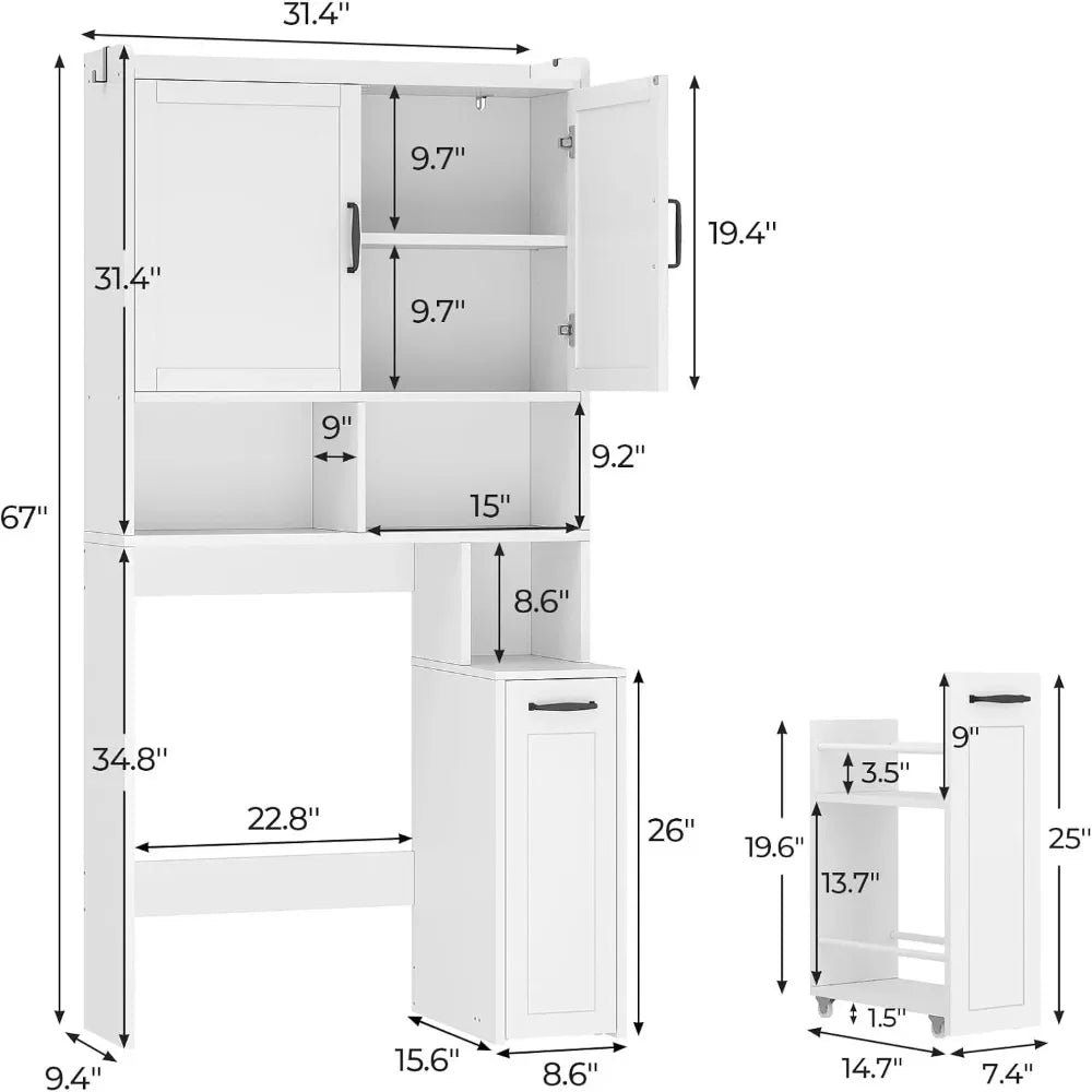 Storage Cabinet Above The Bathroom with Pulley, Small Bathroom Storage Cabinet with Adjustable Shelf and Open Bathtub Shelf