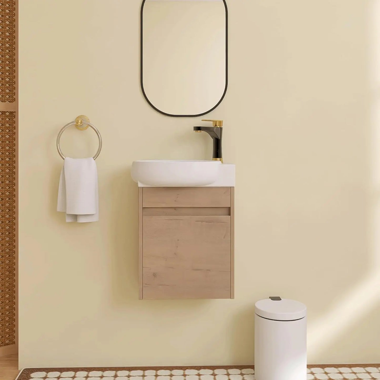 16in Floating Bathroom Vanity Sink Wall Mount Soft Close Door White Ceramic Top Small Space Storage Cabinet, Customized