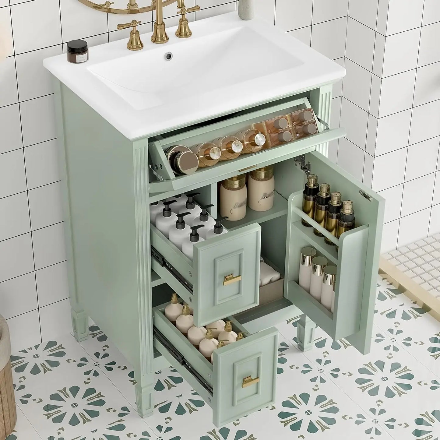 24-inch Bathroom Vanity with Sink Combo, Free-Standing Single Bathroom Storage Cabinet with One Flip Drawer,, Customized