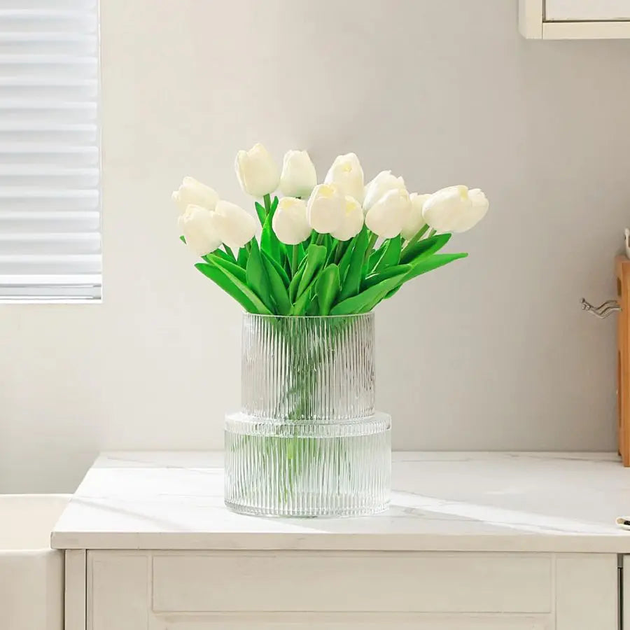Glass Vase, Flower Vase, Fluted Clear Vases for Flowers, Modern Vases for Living Room, Dining Table, Entryway, Shelf, Wedding, O