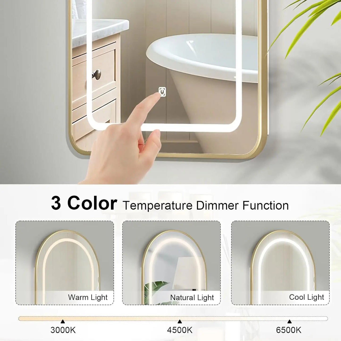 Recessed Medicine Cabinet with Lights,Brushed Gold Arched Medicine Cabinet with Mirror for Bathroom,3-Color Lighted, Customized