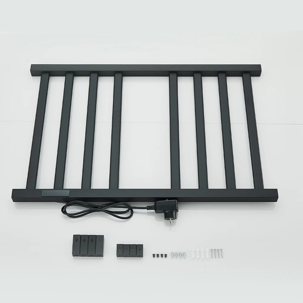 Black Bathroom Electric Heated Towel Rack with Digital Display Touch Thermostatic Dry Towel 304 Stainless Steel Heater