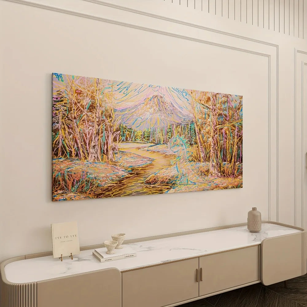 An abstract poster of an artistic landscape, suitable for living room, bedroom, hallway, 1.5 inch thick pine solid wood frame