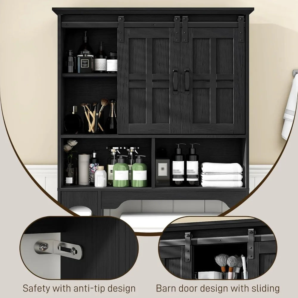 Farmhouse Over The Toilet Cabinet with Sliding Doors, Home Space-Saving Toilet Rack with Toilet Paper Holder Stand, Customized