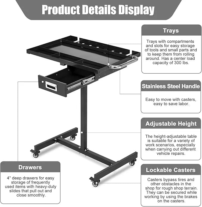 35-45 Inch Adjustable Height Work Table, 220 Lbs Capacity Heavy-Duty Work Table with Wheels & Brakes for Warehouse, Repair Shops