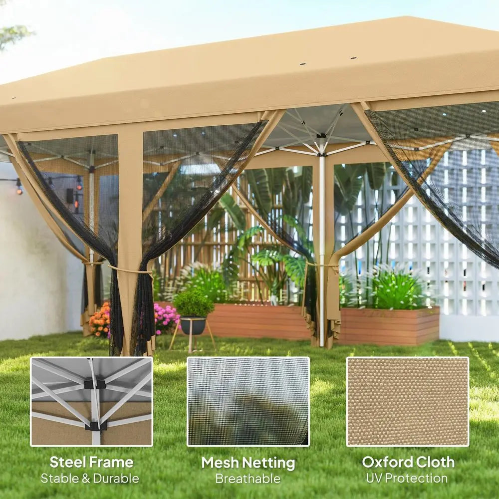 10 x 20 Pop Up Canopy Tent with Netting, Heavy Duty Instant Sun Shelter, Large Tents for Parties with Carry Bag for Outdoor, Ga