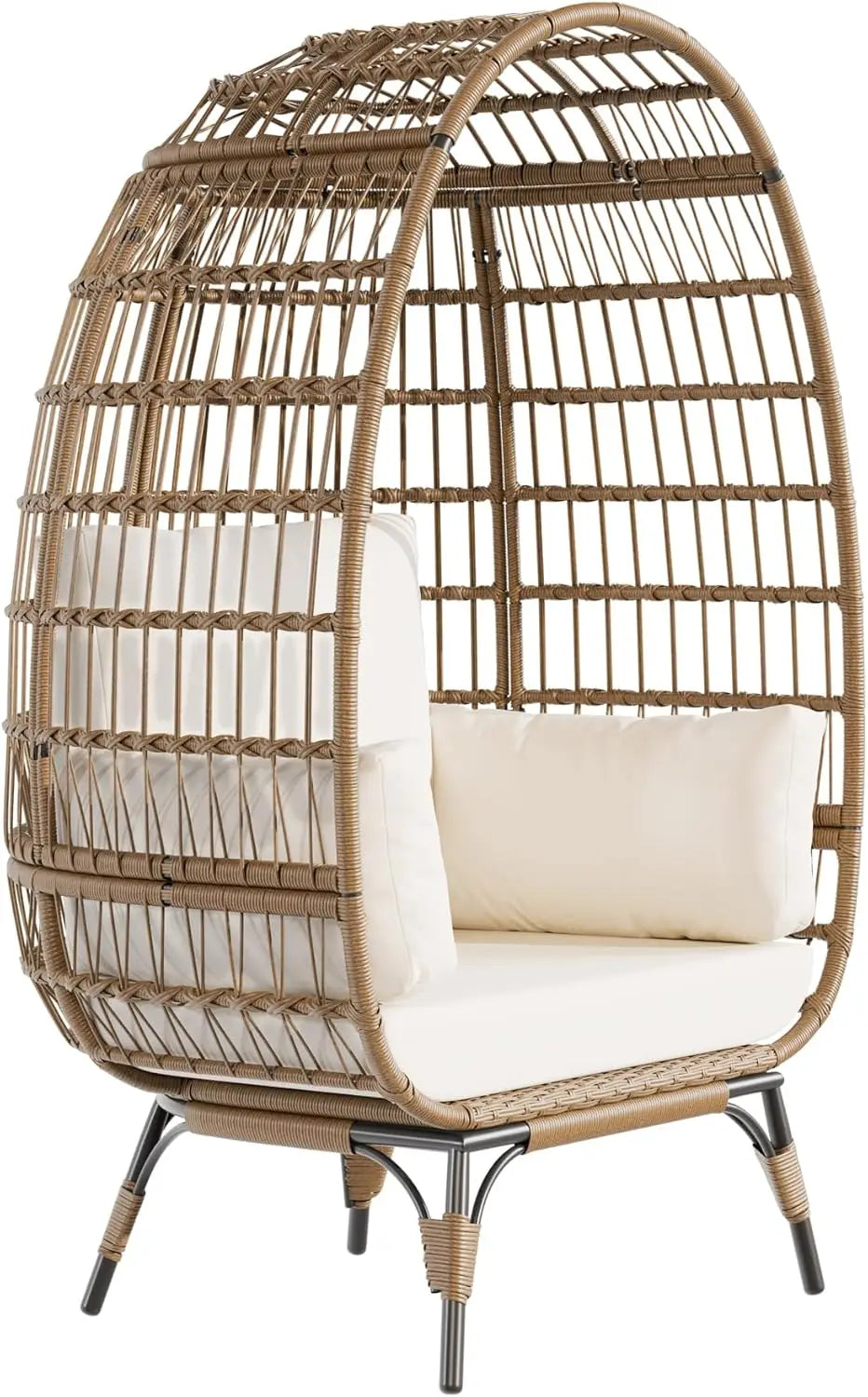 Outdoor Egg Chair, Oversized Patio Wicker Basket Chair for Balcony, Patio, Living Room, Lounge Chairs for Outside with Thick Cus