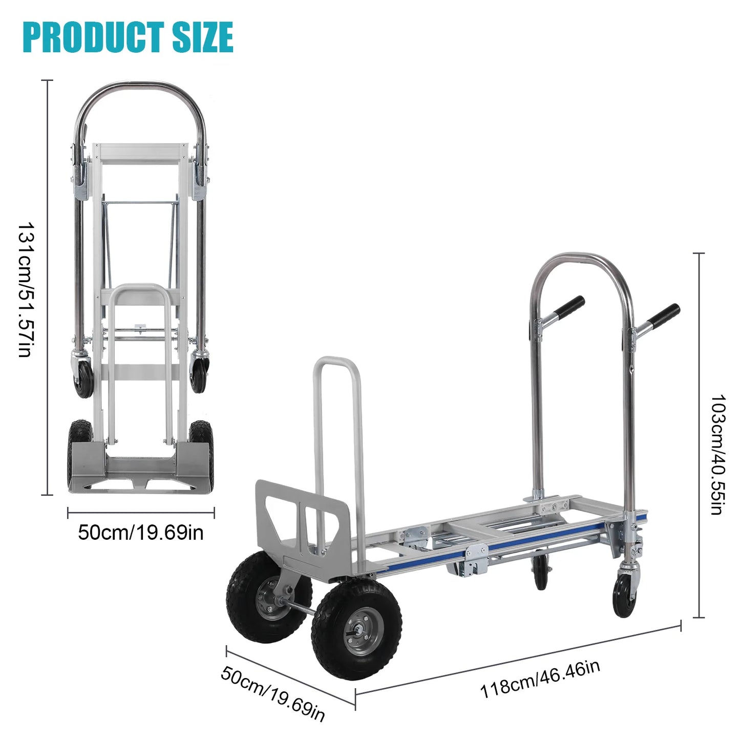 2 in 1 Industrial Convertible Collapsible Truck 1000 LBS Capacity Heavy Duty with Wheels for Transport Moving Furniture