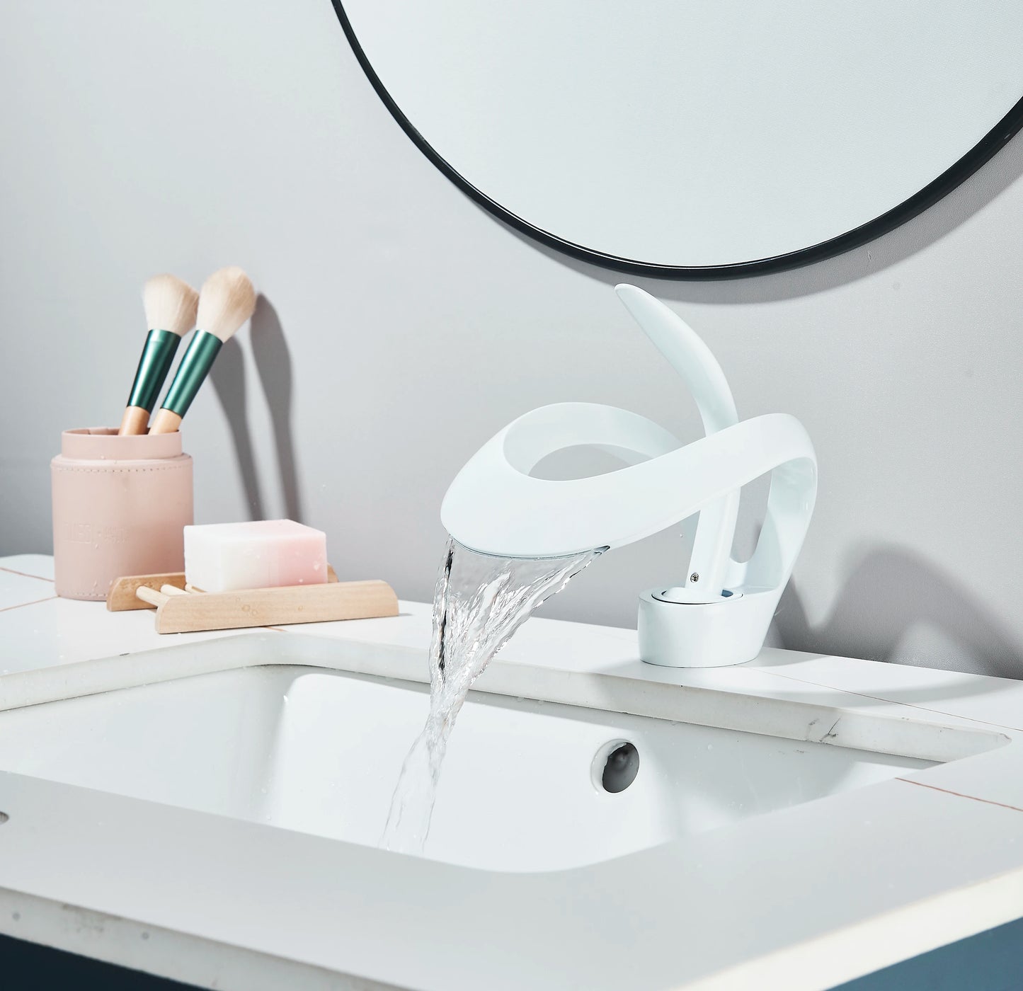 Modern Bathroom Sink Faucet Cold and hot water Unique Curved Waterfall Spout Single Handle Vanity Basin Mixer Tap Durable