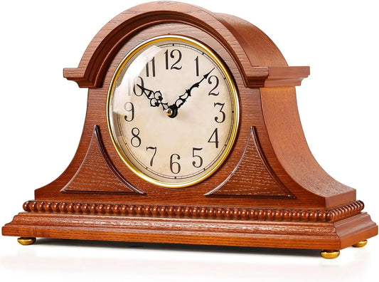 Vintage Desk Clock Wooden Frame Hour Quarter Chime Battery Operated Living Room Decor