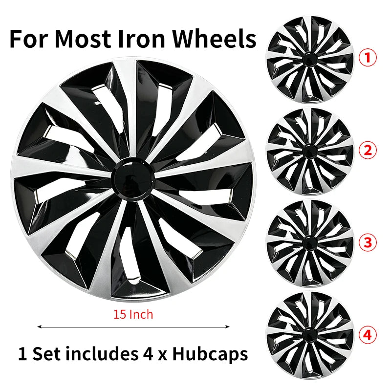 Sports Caps Rim 15inch Hub Cover for Iron Rim Wheel Cover Set of 4 Steel Replacement Plastic Hubcap for R15 Tire Car Accessories