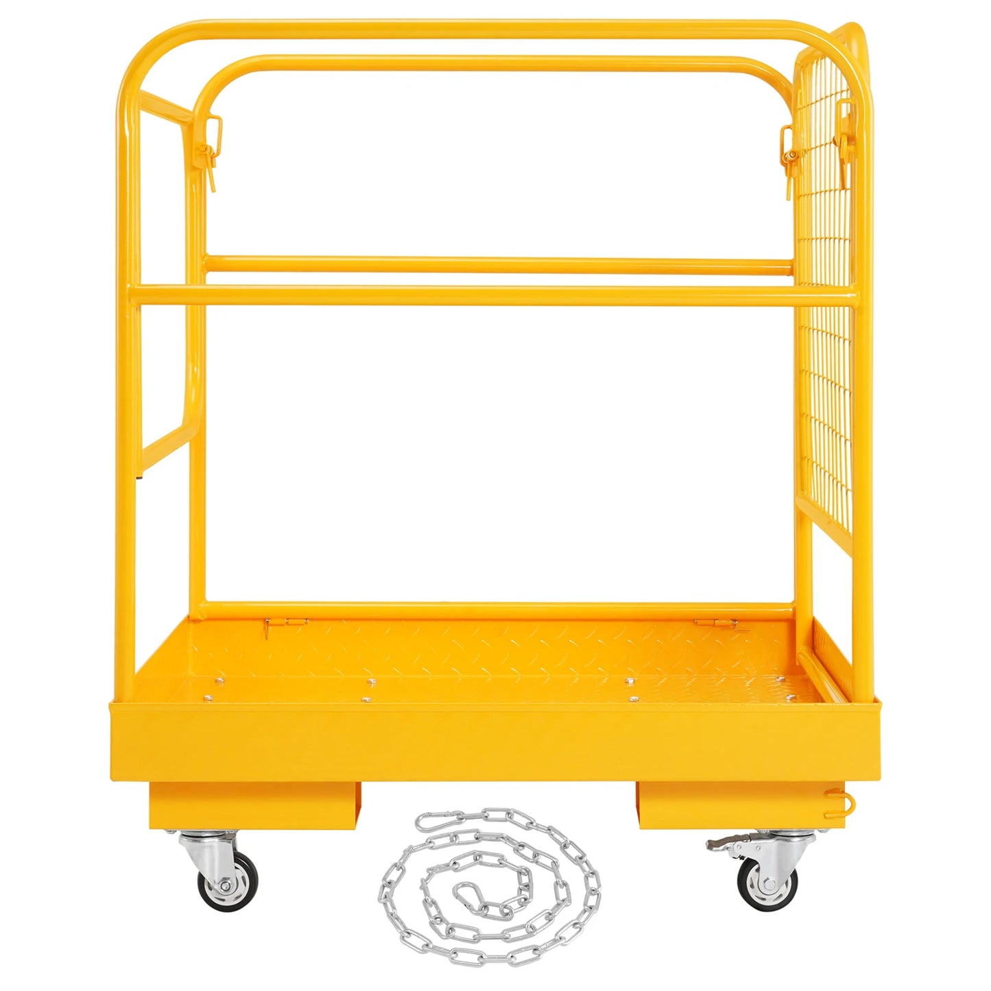 SucceBuy 1200lbs Forklift Safety Cage Folding Security Platform with Lockable Swivel Wheels Holds 1 to 2 Adults for Aerial Work