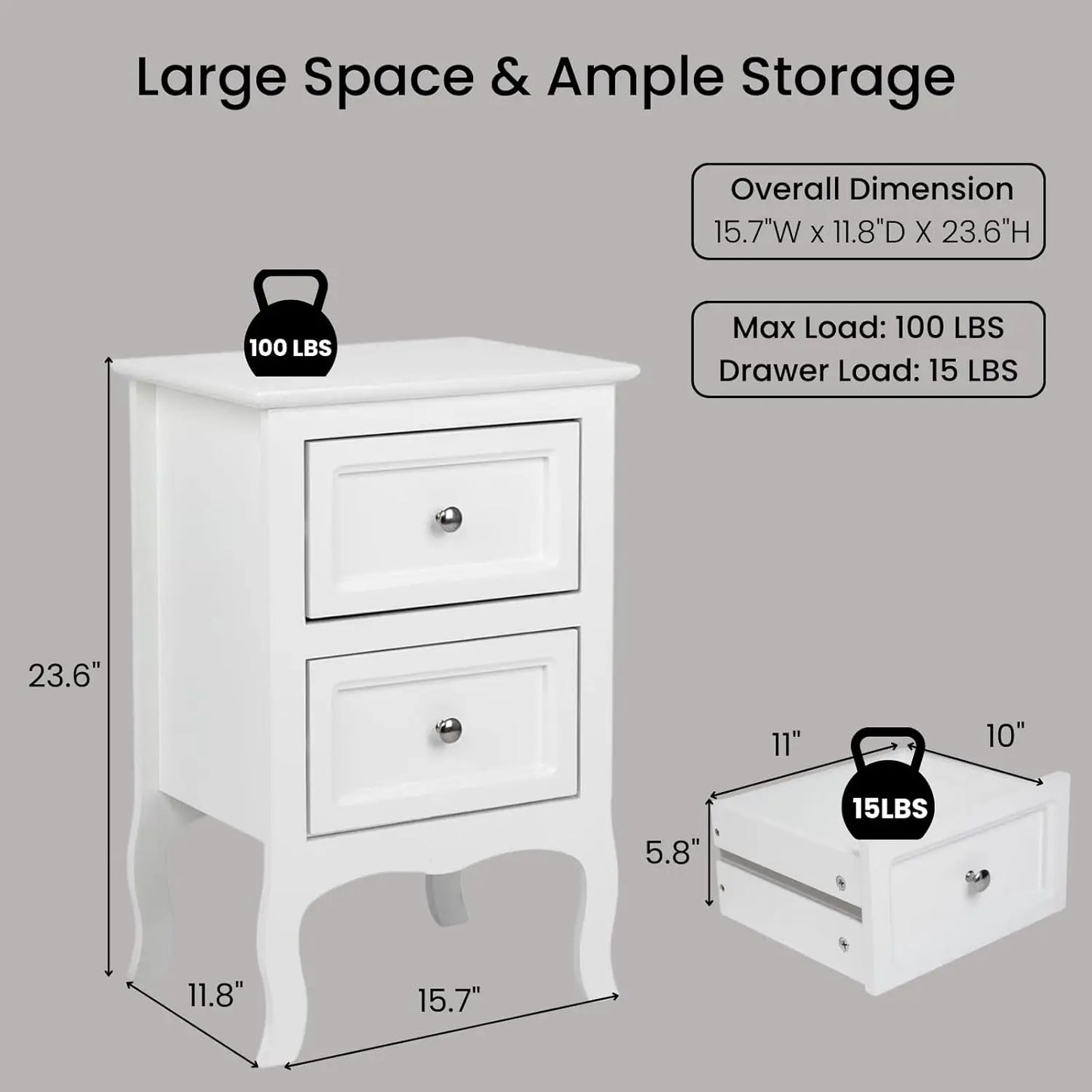 White Nightstand Set of 2. Farmhouse End Side Table Set of 2 Bedside Nightstands Chest with Drawers Small Night, Customized