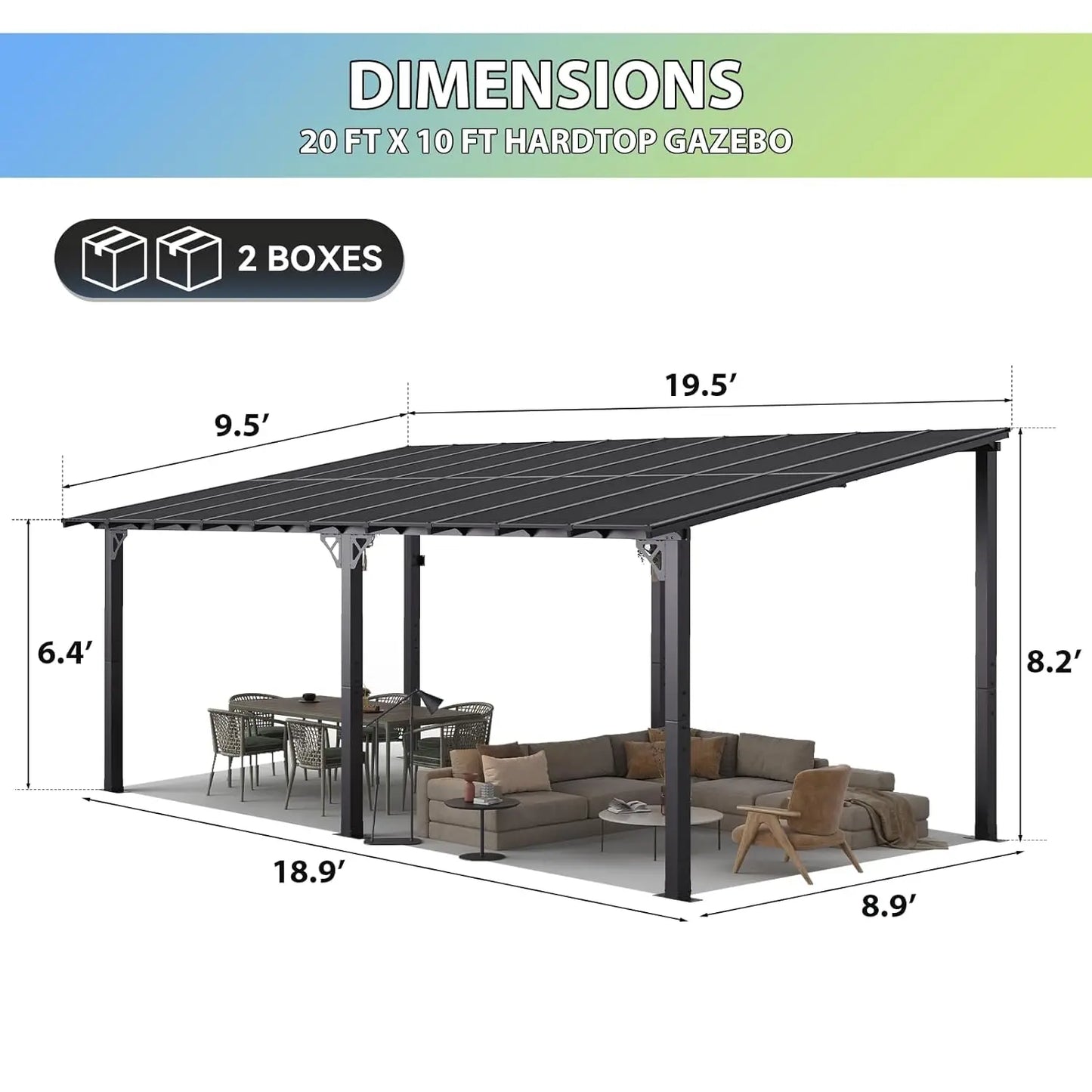 20x10 Wall-Mounted Gazebo Pergola Sloped Roof Heavy Duty Outdoor Backyard Patio Deck Custom