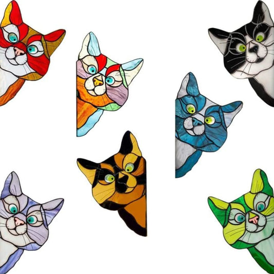 7Pcs Stained Household Animal Cat Face Stickers Door And Window Glass Car Door Glass Stickers Holiday Party Decorations