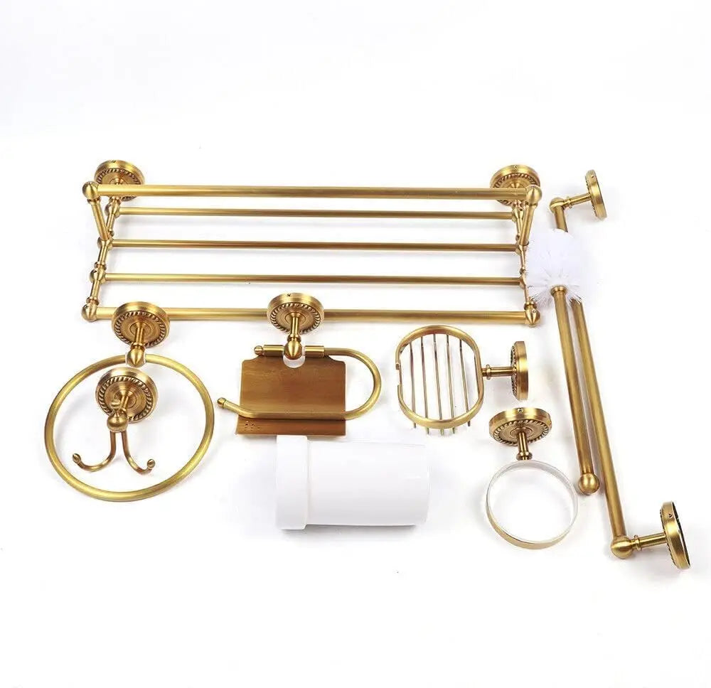 7pc Gold Bathroom Organizer Set Wall Mounted Metal Towel Rack Toilet Paper Holder Kit for Bathroom, Customized