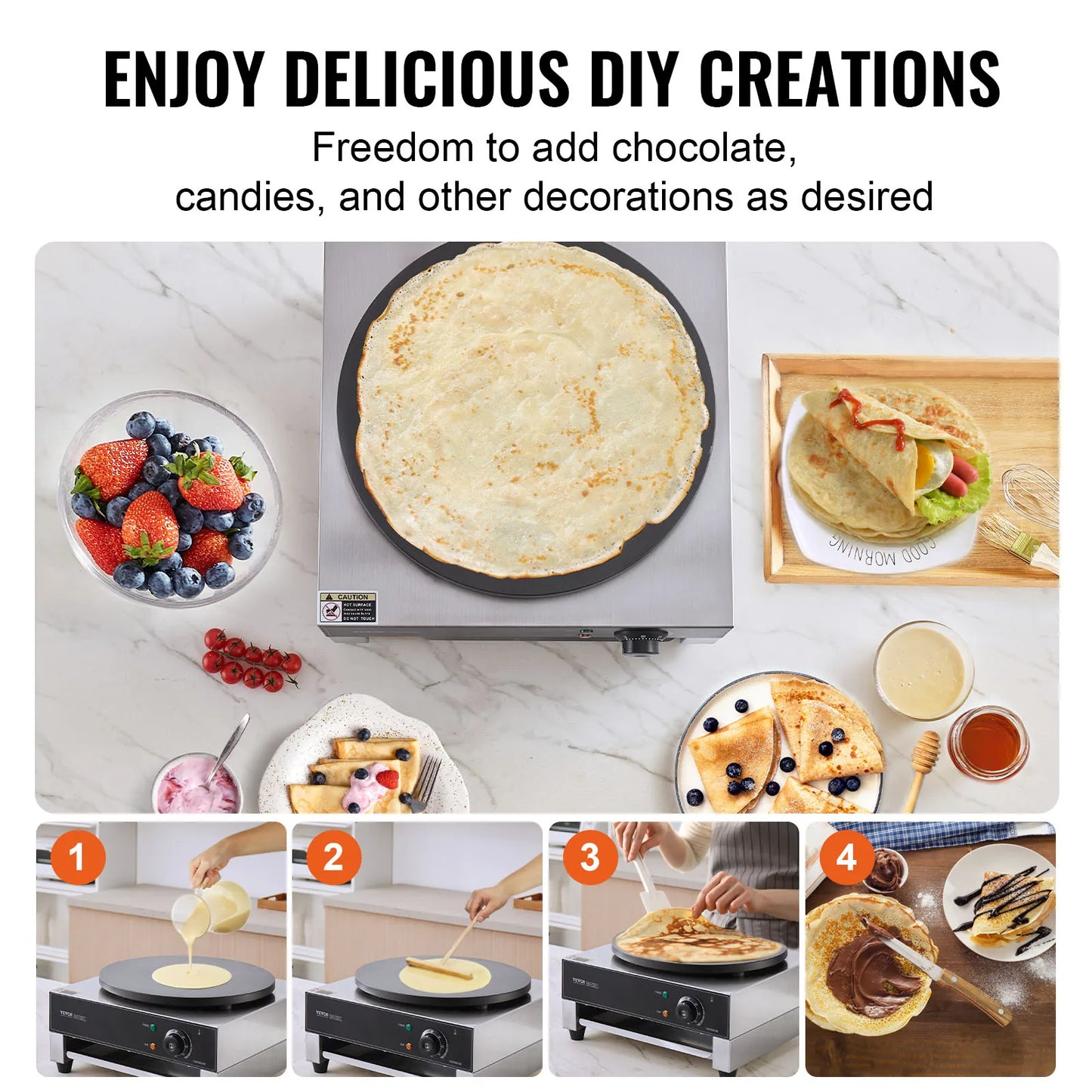 SucceBuy Electric Crepe Maker 16 Inch Commercial Crepe Machine Flat Plate Crepe Griddle Nonstick Circular Cereals Pancake Stove