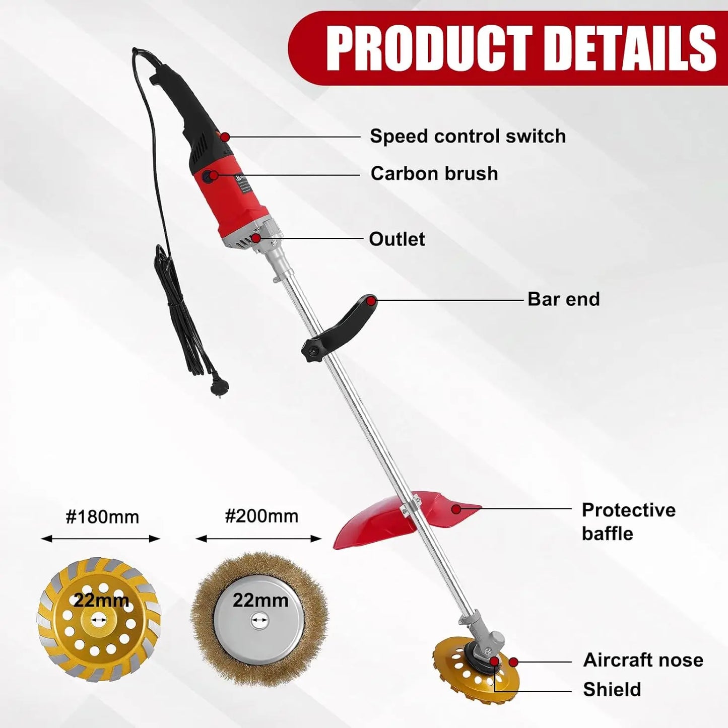 Multifunctional Concrete Grinder with 6 Speeds, Diamond Disc & Wire Brush for Floor Polishing and Metal Derusting