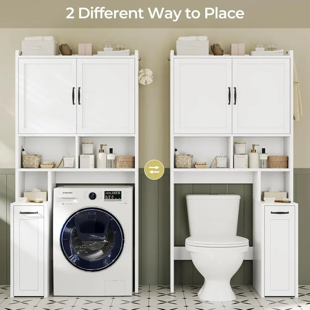 Storage Cabinet Above The Bathroom with Pulley, Small Bathroom Storage Cabinet with Adjustable Shelf and Open Bathtub Shelf