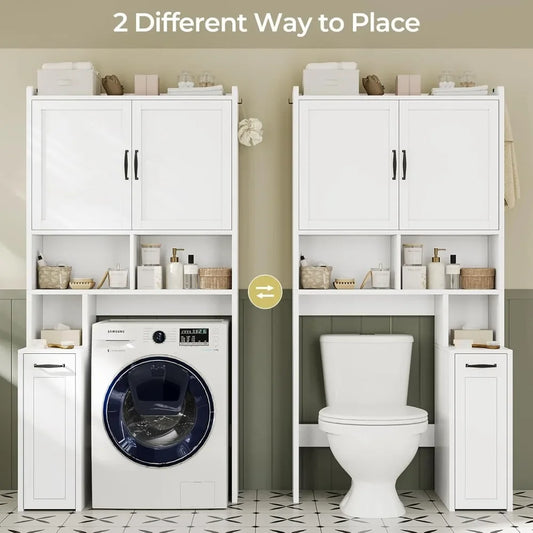 Storage Cabinet Above The Bathroom with Pulley, Small Bathroom Storage Cabinet with Adjustable Shelf and Open Bathtub Shelf