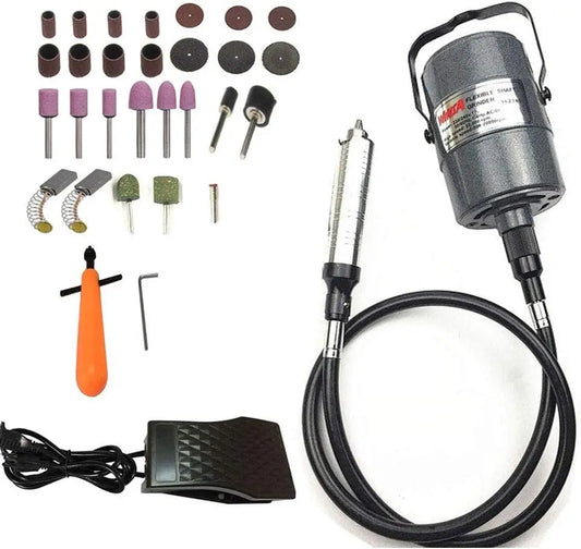 Flex Shaft Rotary Tool with Foot Pedal, 30 Accessories for Carving, Polishing, Drilling