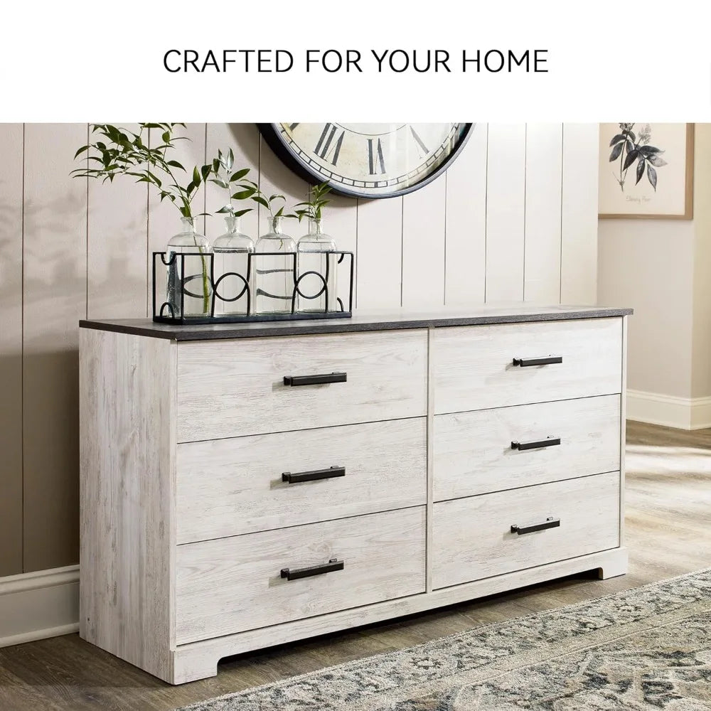 6 Drawer Double Dresser Wood Chest Storage Bedroom Furniture Whitewash Finish, Custom