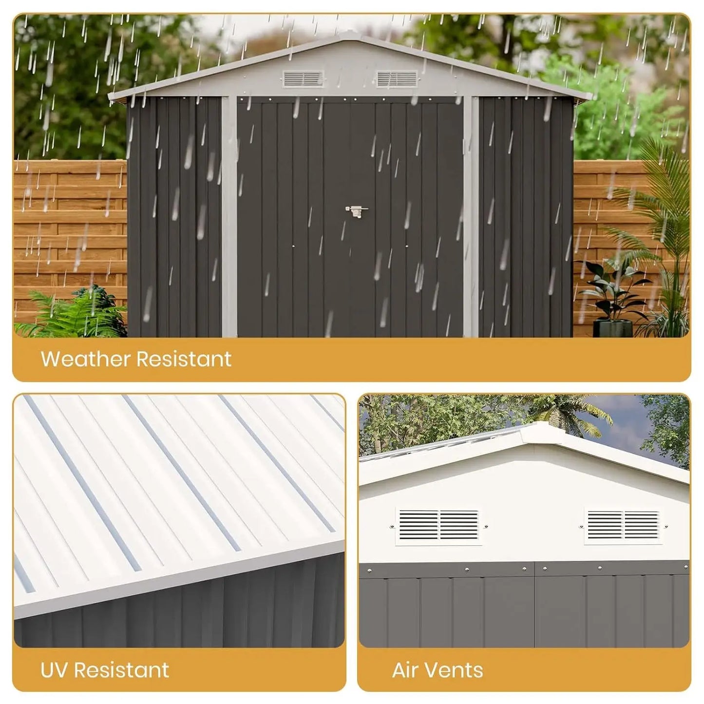 12x8 FT Outdoor Metal Storage Shed Lockable Door Tool Garden Backyard Patio Gray, Custom