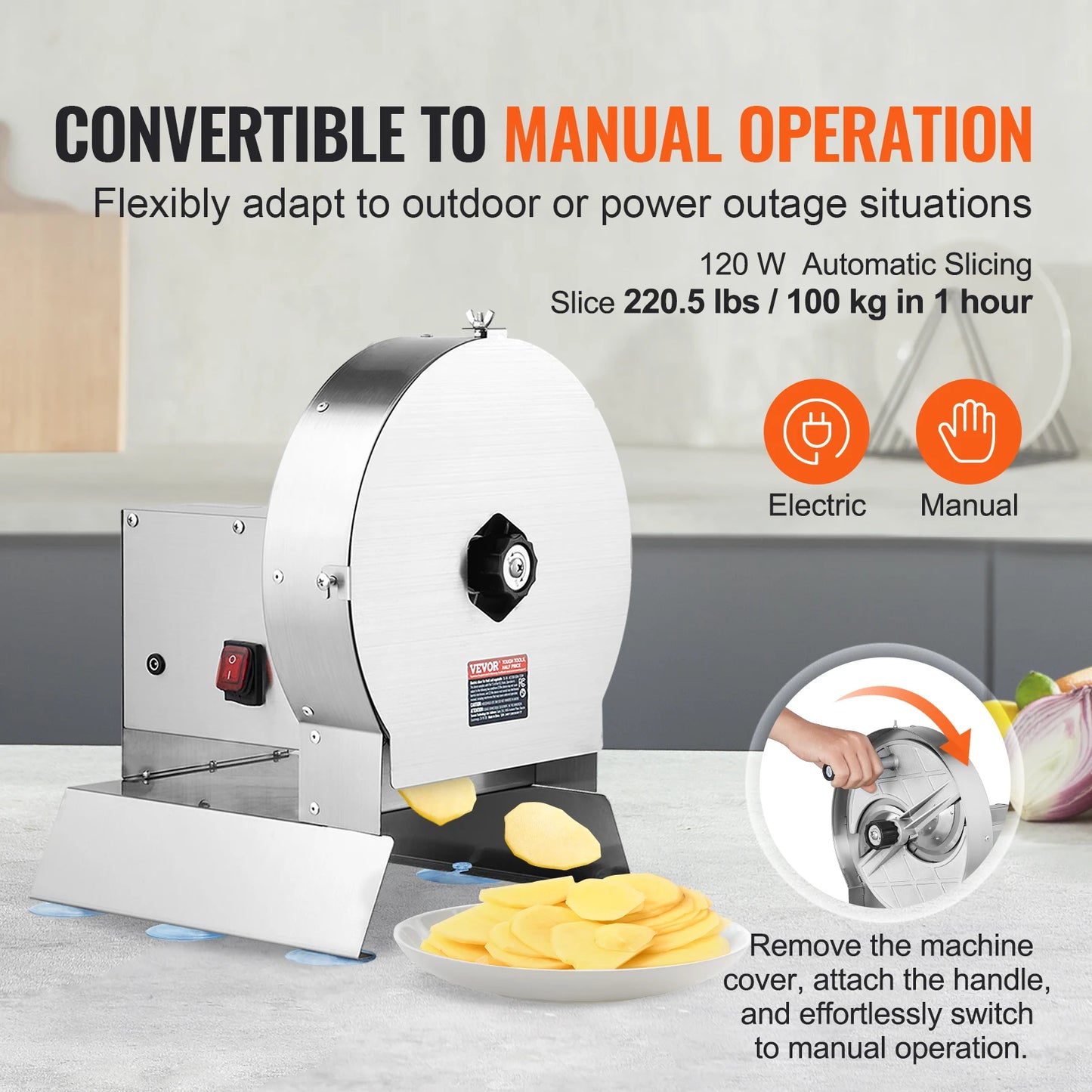 SucceBuy Electric Vegetable Slicer 0-0.5"/0-12mm Thickness Adjustable Commercial Machine Stainless Steel Food Cutter Machine