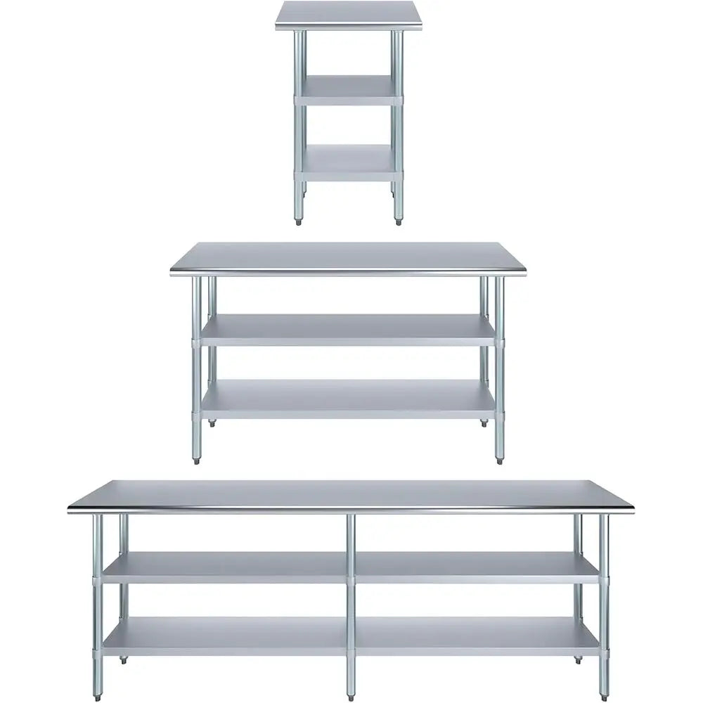 Dual-Shelf Stainless Steel Work Table with Optional Wheels - Select from 43 Sizes for Kitchen or Utility Use