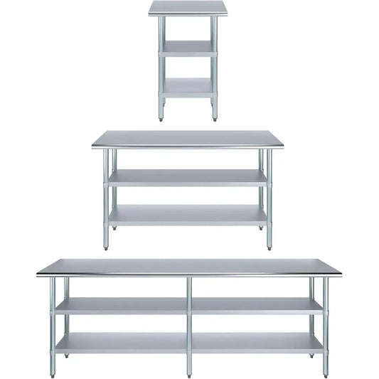 Dual-Shelf Stainless Steel Work Table with Optional Wheels - Select from 43 Sizes for Kitchen or Utility Use