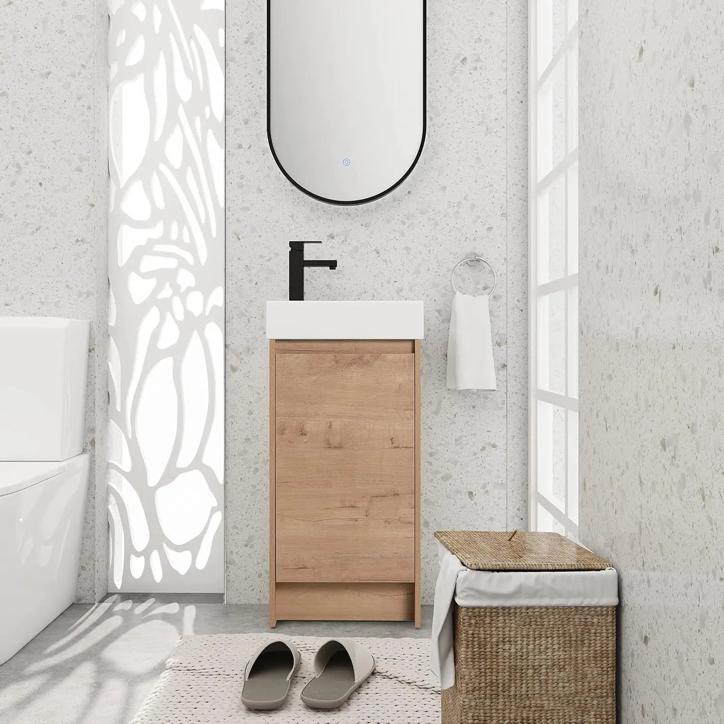 16in Floating Bathroom Vanity Sink Wall Mount Soft Close Door White Ceramic Top Small Space Storage Cabinet, Customized