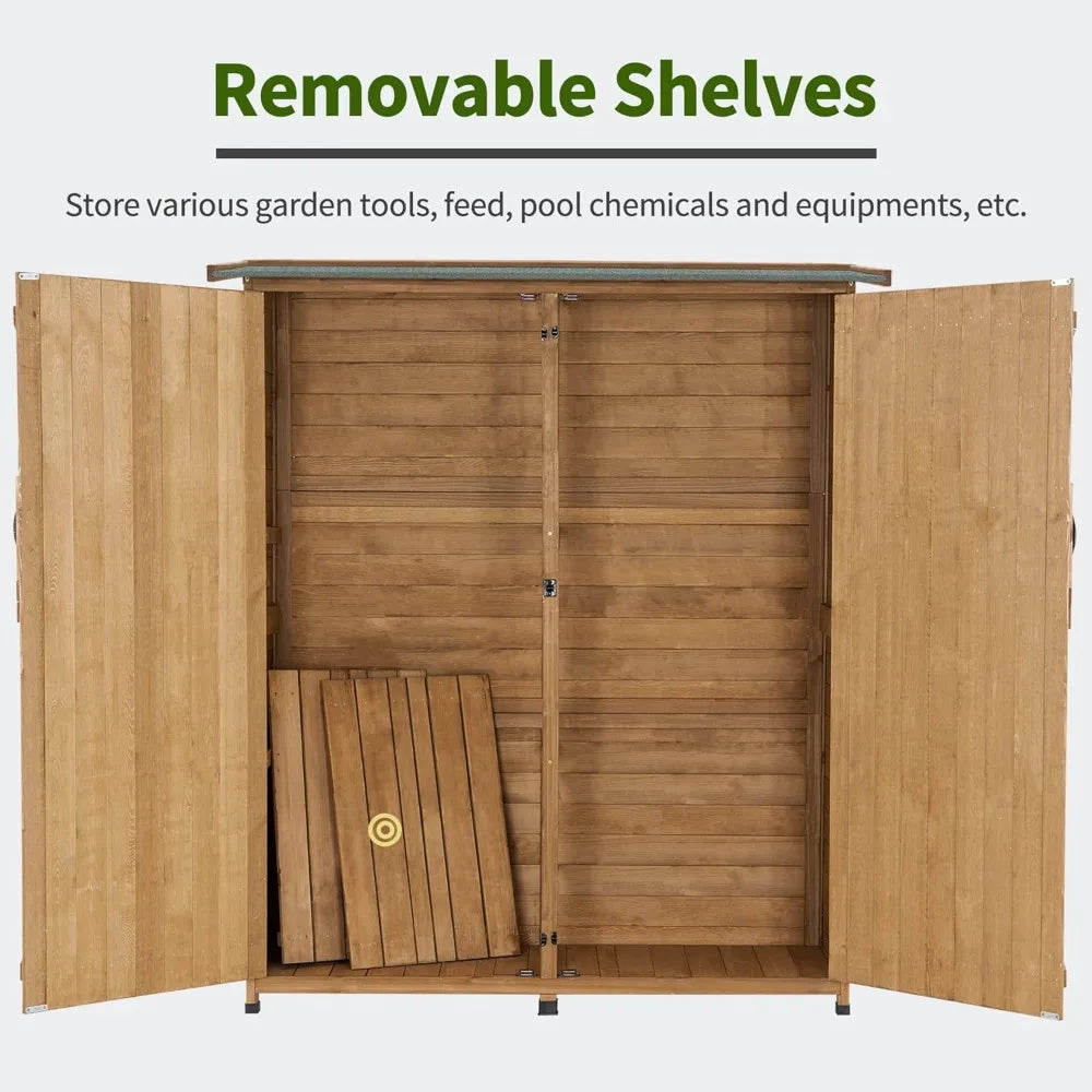 Outdoor Storage Cabinet with Shelves, Wood Garden Shed with Floor, Outside Tool Shed with 2 Lockable Doors for Yard, Custom