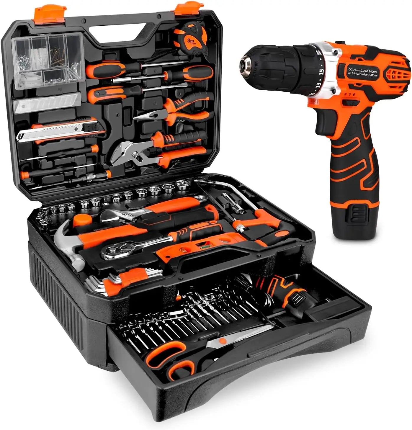 255-Piece Tool Set with Cordless Drill, Toolbox Storage Case for DIY Home Repairs and Handyman Projects