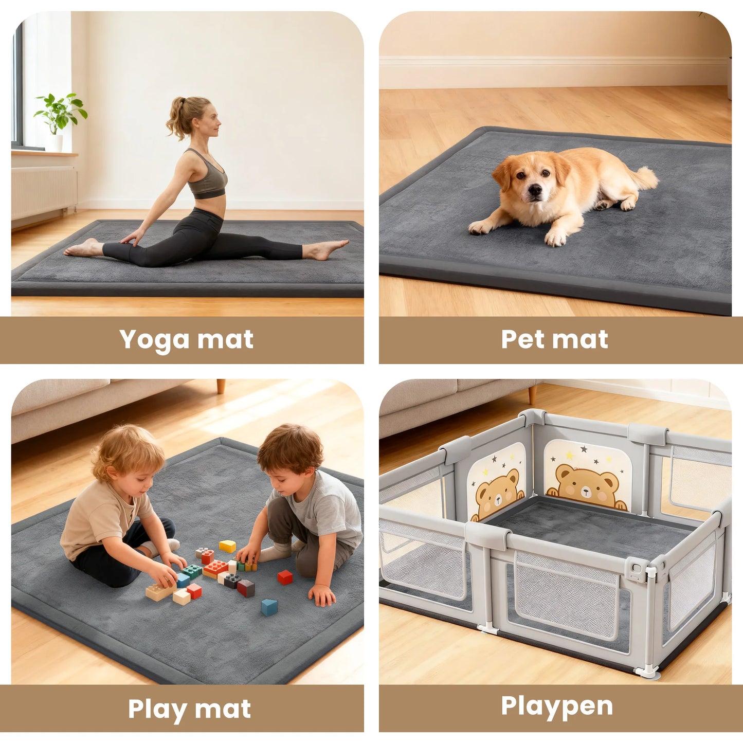 Thick 1.3" Large Carpet For Floor Non-Slip Baby Play Mat Tatami Memory Foam Soft Velvet Nursery Rug for Tummy Time