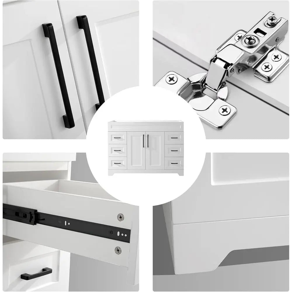 White 48 Vanity Cabinet with 2 Soft-Closing Doors and 6 Full Extension Drawers for Bathroom Storage