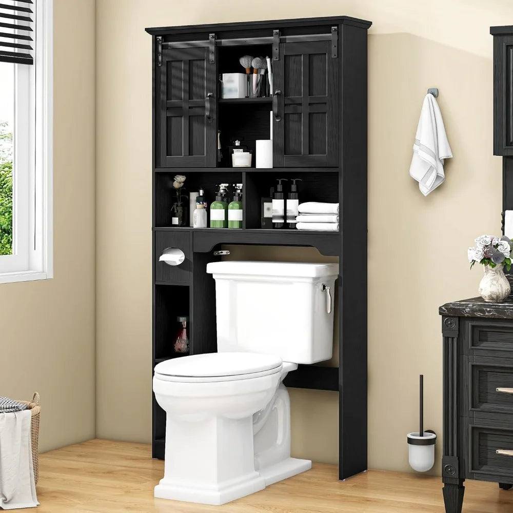 Farmhouse Over The Toilet Cabinet with Sliding Doors, Home Space-Saving Toilet Rack with Toilet Paper Holder Stand, Customized