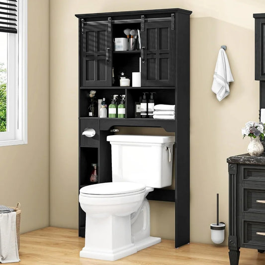 Farmhouse Over The Toilet Cabinet with Sliding Doors, Home Space-Saving Toilet Rack with Toilet Paper Holder Stand, Customized