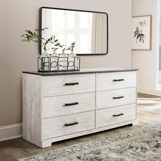 6 Drawer Double Dresser Wood Chest Storage Bedroom Furniture Whitewash Finish, Custom