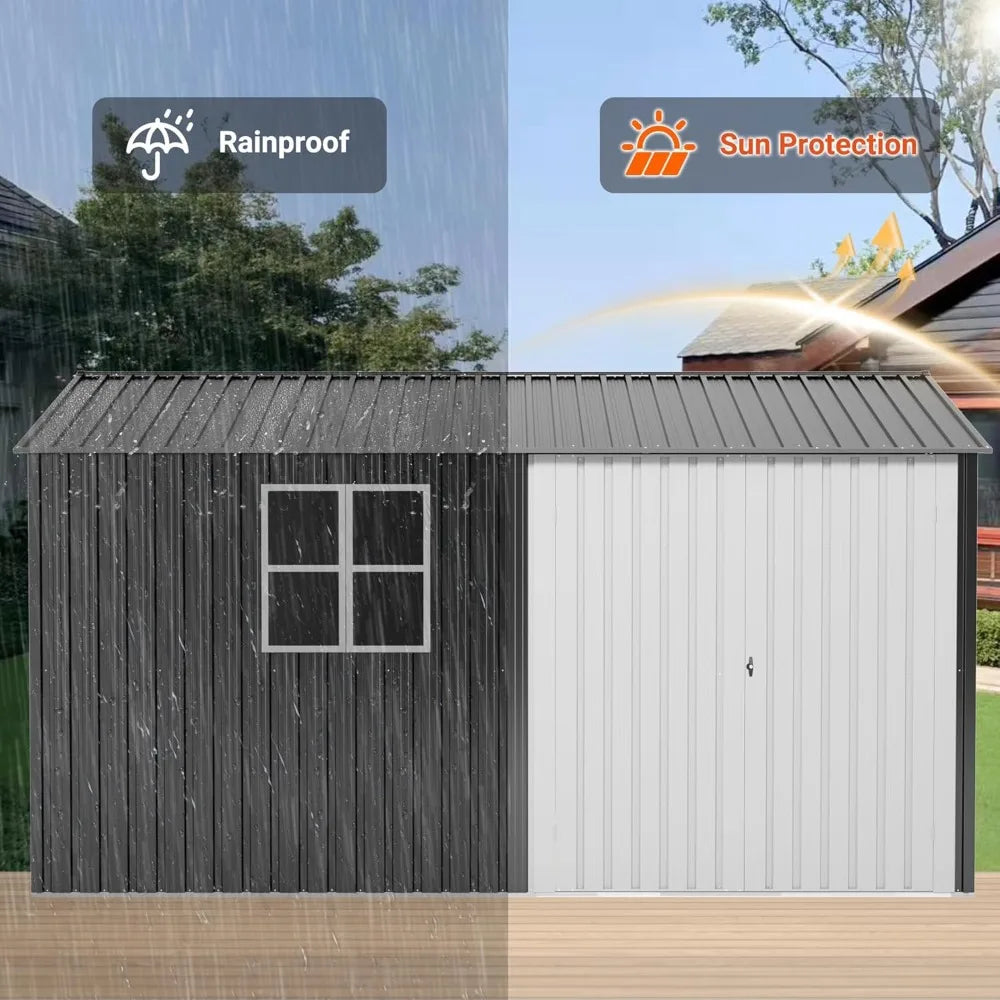 10X12 FT Metal Outdoor Storage Shed with Window, Heavy-Duty Galvanized Steel Garden Shed with Lockable Doors and 4, Customized