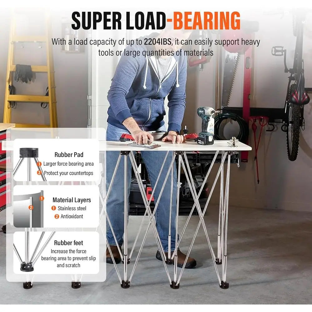 Collapsible Steel Workbench | Heavy-Duty Telescopic Sawhorse with 1500kg Capacity for Carpentry and Woodworking