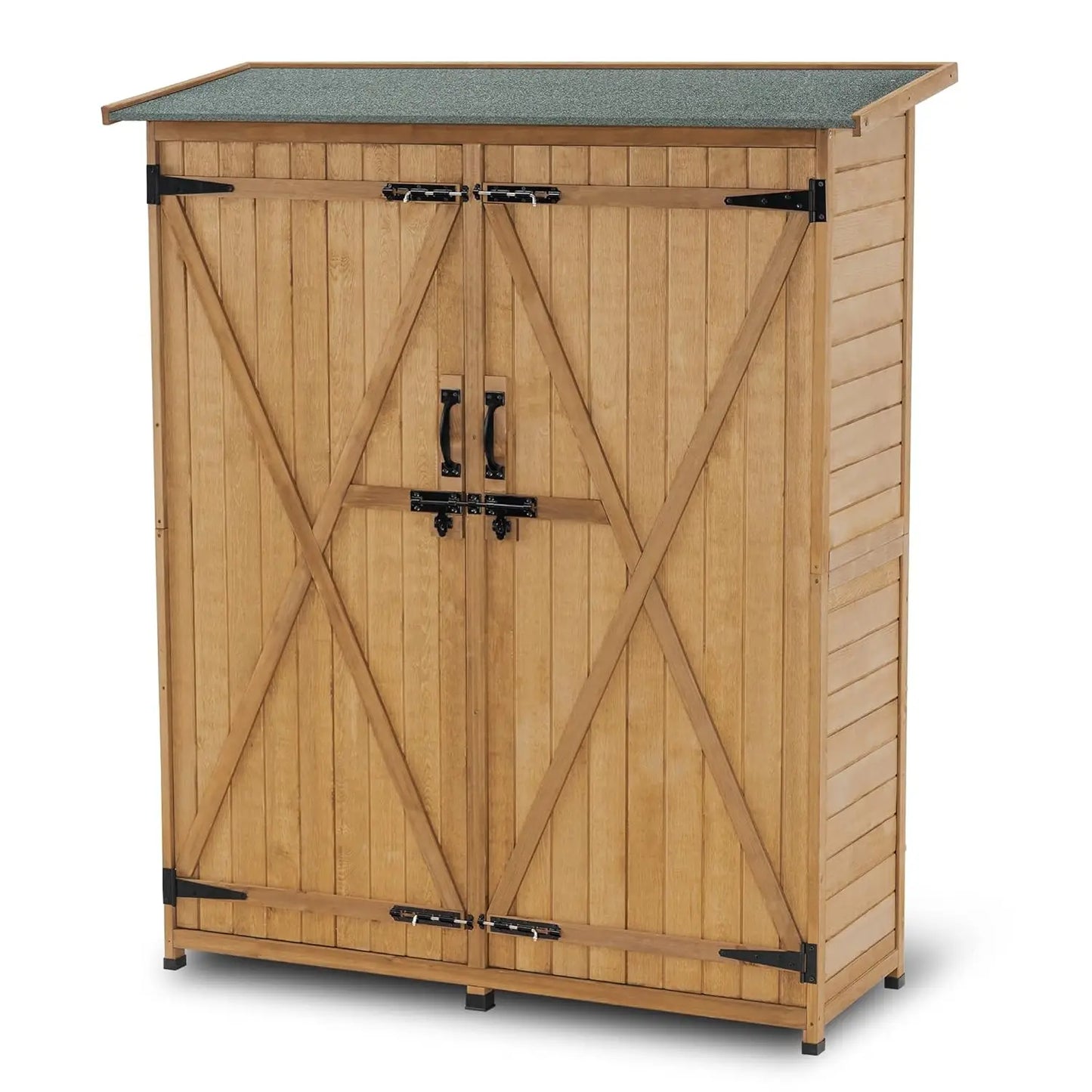 Outdoor Storage Cabinet with Shelves, Wood Garden Shed with Floor, Outside Tool Shed with 2 Lockable Doors for Yard, Custom