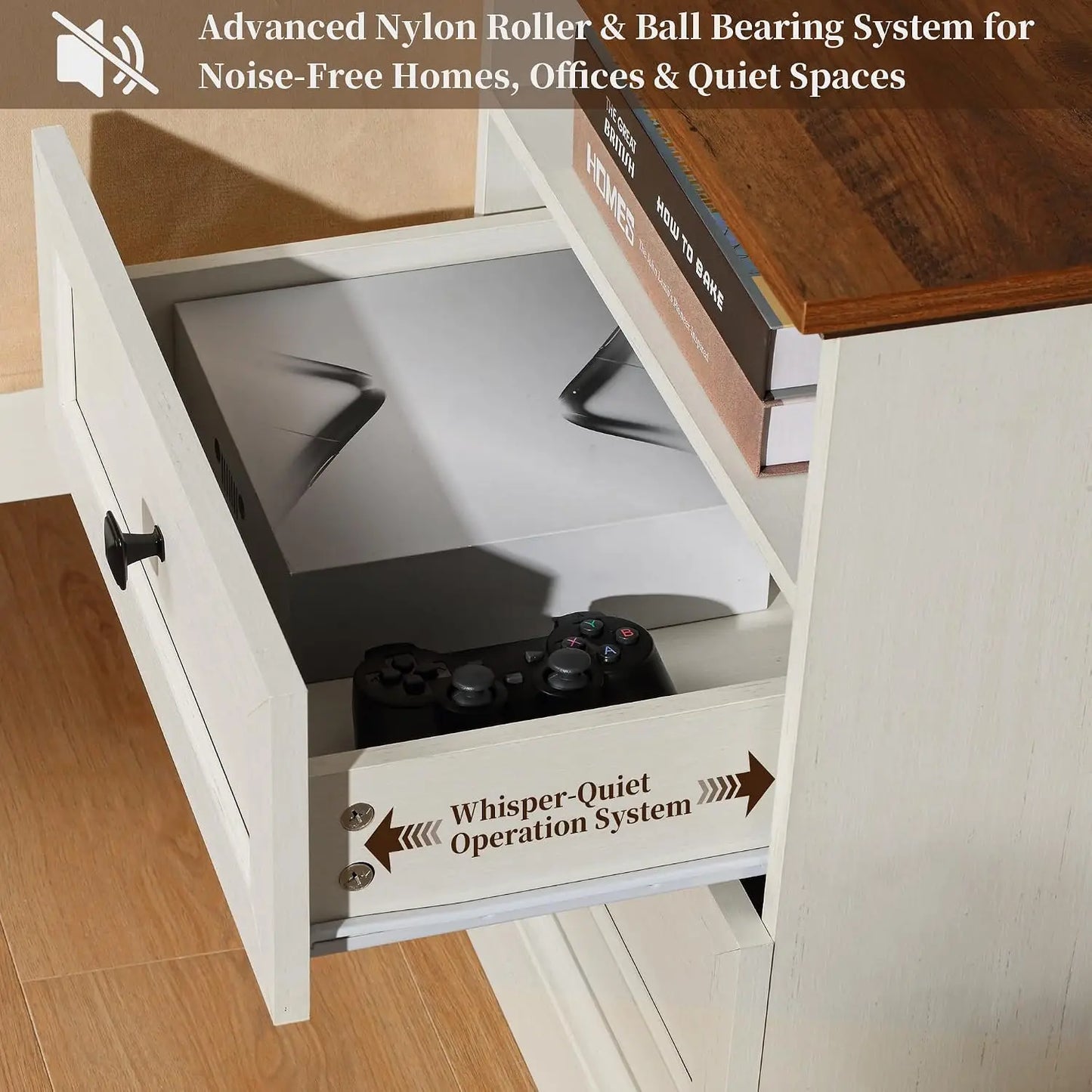 Farmhouse Nightstand Set of 2 with Charging Station & 2-Drawer Storage, Antique White for Bedroom, Custom