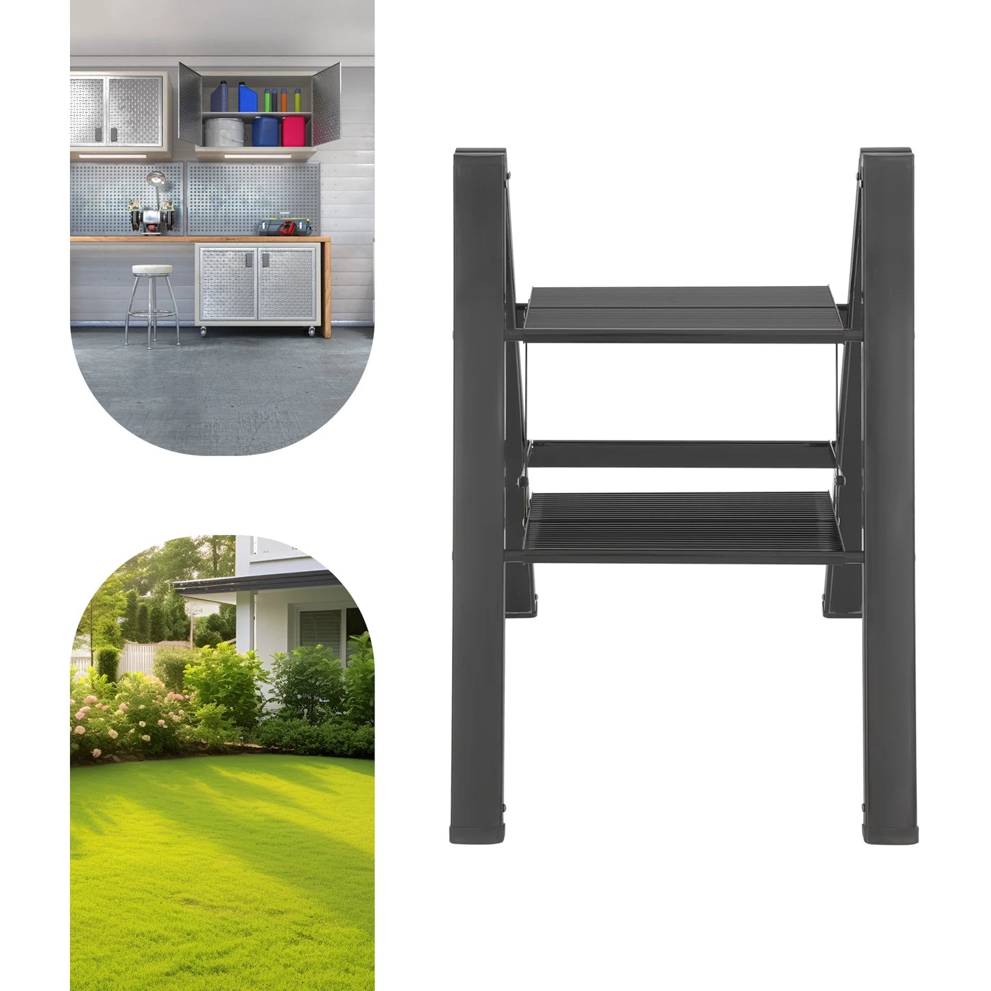 2-Step Foldable Aluminum Alloy Ladder 661lbs Load Capacity, Multi-use as Storage Shelf/Plant Stand for Home/Office, No Assembly