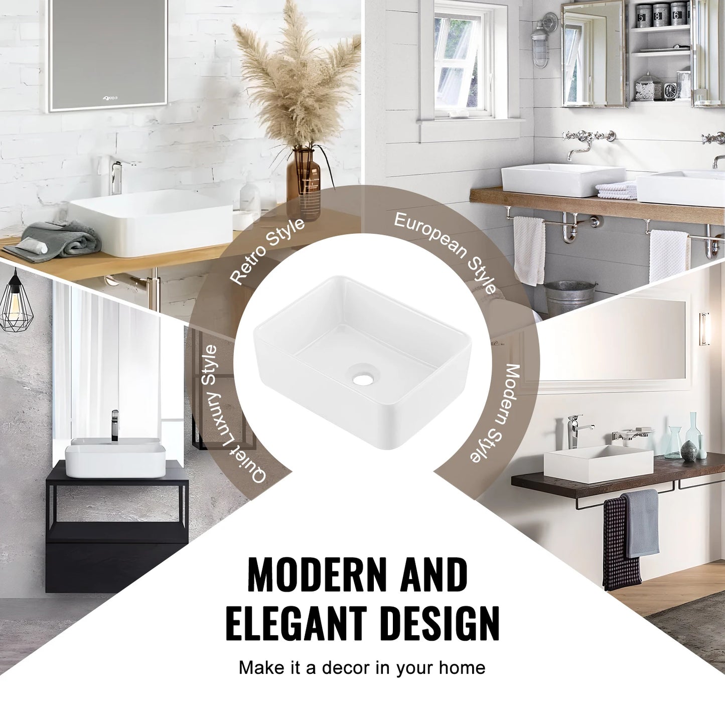 SucceBuy Rectangle Vessel Sink Bathroom Vessel Sink Countertop White Ceramic Bathroom Sinks Above Counter for Bathroom/Toilet