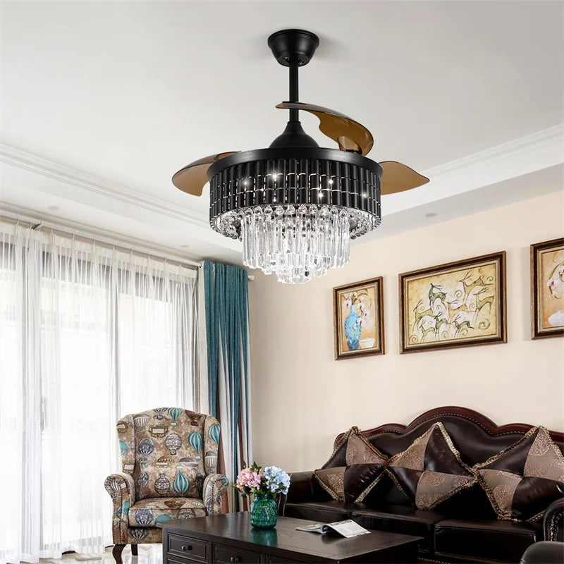 Modern Intelligent Ceiling Fan Lights  App Rc Adjustable 6 Level Speed Luminaire Bedroom Led Fandelier Lamp Indoor Pendant Light